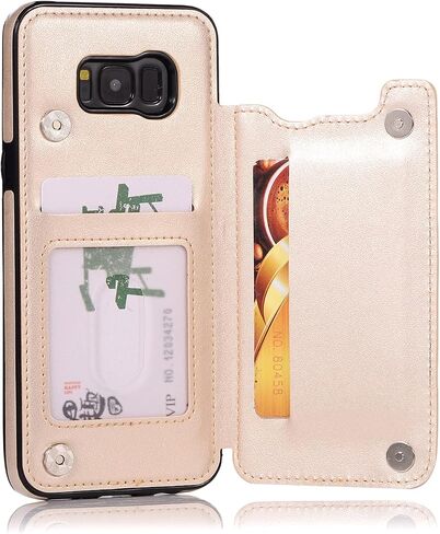 Phone Case for Samsung Galaxy S8 Plus with Tempered Glass Screen Protector Card Holder Wallet Cover Flip Leather Cell Accessories Glaxay S8plus S 8 8plus 8S Edge S8+ SM-G955U Cases Women Golden in Kuwait
