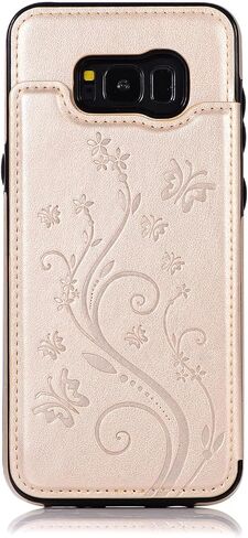 Phone Case for Samsung Galaxy S8 Plus with Tempered Glass Screen Protector Card Holder Wallet Cover Flip Leather Cell Accessories Glaxay S8plus S 8 8plus 8S Edge S8+ SM-G955U Cases Women Golden in Kuwait