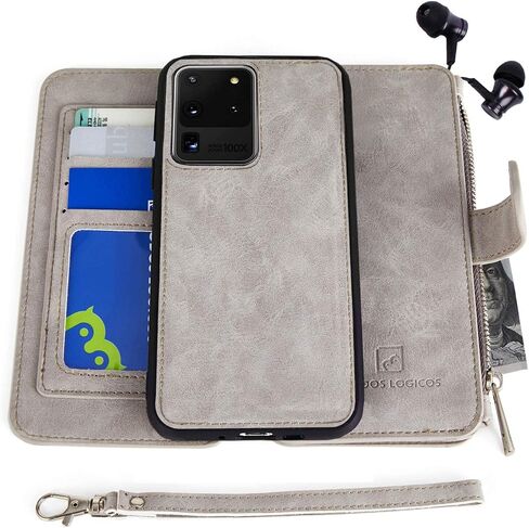MODOS LOGICOS Case for Samsung Galaxy S20 Ultra / S20 Ultra 5G, [Detachable Wallet][Zipper Cash Storage][14 Card Slots 1 Id Window] PU Leather Purse with Removable Inner Magnetic TPU Case - Grey in Saudi Arabia