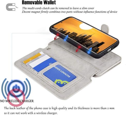 MODOS LOGICOS Case for Samsung Galaxy S20 Ultra / S20 Ultra 5G, [Detachable Wallet][Zipper Cash Storage][14 Card Slots 1 Id Window] PU Leather Purse with Removable Inner Magnetic TPU Case - Grey in Saudi Arabia