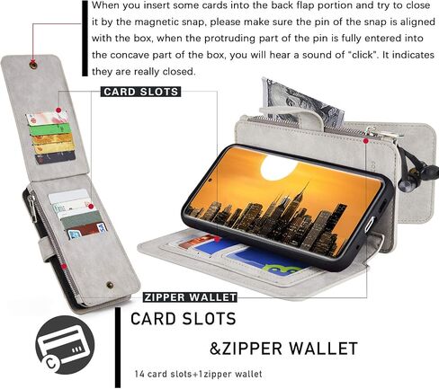 MODOS LOGICOS Case for Samsung Galaxy S20 Ultra / S20 Ultra 5G, [Detachable Wallet][Zipper Cash Storage][14 Card Slots 1 Id Window] PU Leather Purse with Removable Inner Magnetic TPU Case - Grey in Saudi Arabia