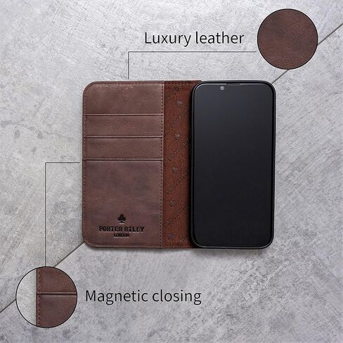 Porter Riley - Leather Case for iPhone 13 (6.1"). Premium Genuine Leather Stand/Cover/Wallet/Flip Case with [Card Slots] [Horizontal Stand] [Durable Frame] (Chocolate Brown) in Saudi Arabia
