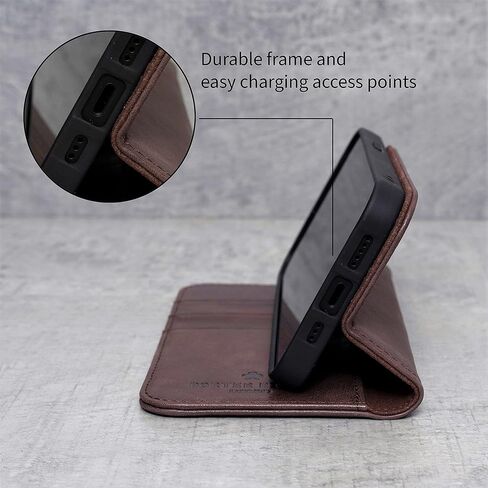 Porter Riley - Leather Case for iPhone 13 (6.1"). Premium Genuine Leather Stand/Cover/Wallet/Flip Case with [Card Slots] [Horizontal Stand] [Durable Frame] (Chocolate Brown) in Saudi Arabia
