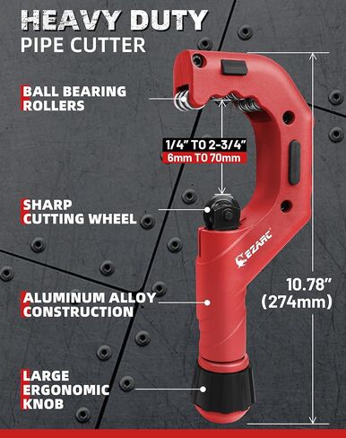 قاطع الأنابيب EZARC - مجموعة قطع الأنابيب مع قاطع أنبوب صغير، أداة قطع الأنابيب النحاسية 3/16 بوصة إلى 2 بوصة القطر الخارجي لقطع أنبوب الألومنيوم PVC الرفيع المصنوع من الفولاذ المقاوم للصدأ in Kuwait