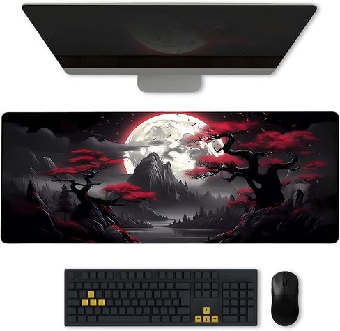 Gaming Mouse Pad with Cute Frog, Extended Large Mousepad for Desk, Kawaii Anime Design with Non-Slip Base 31.5 x 11.8 in, Stitched Edges for Gaming and Office Work in Saudi Arabia