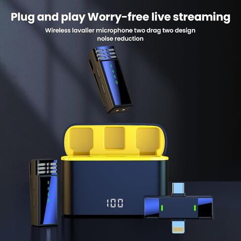JoyGeek Wireless Lavalier Microphone with Charging Case,Noise Cancellation Mini Lapel Mics for iPhone Android,Plug-Play 20H Battery USB Clip Microphone -Cordless Recording Mic for Interview Video Vlog in Saudi Arabia