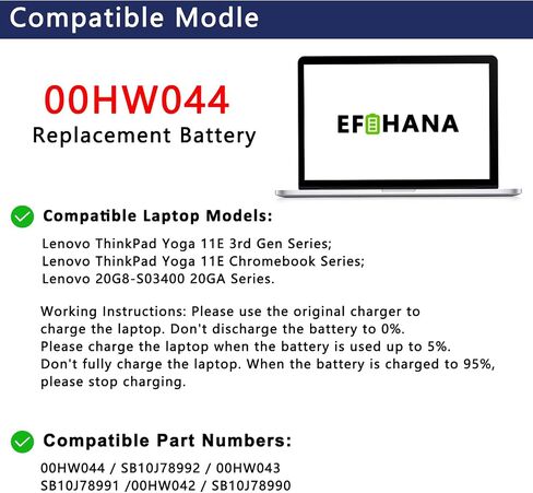 00HW043 00HW044 استبدال بطارية الكمبيوتر المحمول لجهاز ThinkPad Yoga 11e 3rd Gen 11E Chromebook Yoga 11E Chromebook Series Notebook SB10J78992 00HW042 11.25V 42Wh 3735mAh in Kuwait