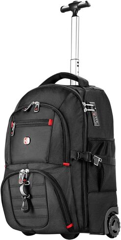 21x14x9 Rolling Backpack with Wheels - Water-Resistant, 17.3" Laptop Compartment, Ideal Carry-On for Overnight Travel, College, Work - Wheeled Business Backpack for Adults (Blue) in Saudi Arabia