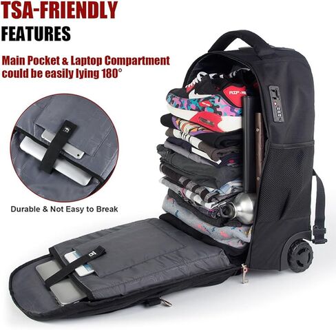 21x14x9 Rolling Backpack with Wheels - Water-Resistant, 17.3" Laptop Compartment, Ideal Carry-On for Overnight Travel, College, Work - Wheeled Business Backpack for Adults (Blue) in Saudi Arabia