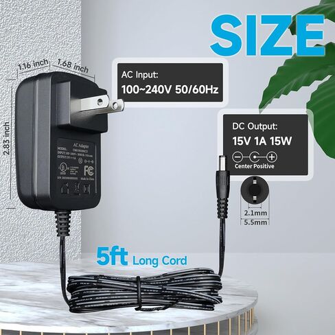UL Listed 15V 1A Universal Power Supply Adapter with 3 Tips, AC to DC 15V 100mA~1000mA 15W Wall Charger, 5ft/1.5M Long Power Supply Cord for Litter Robot, Car Jump Starter and More DC 15V Devices in Saudi Arabia