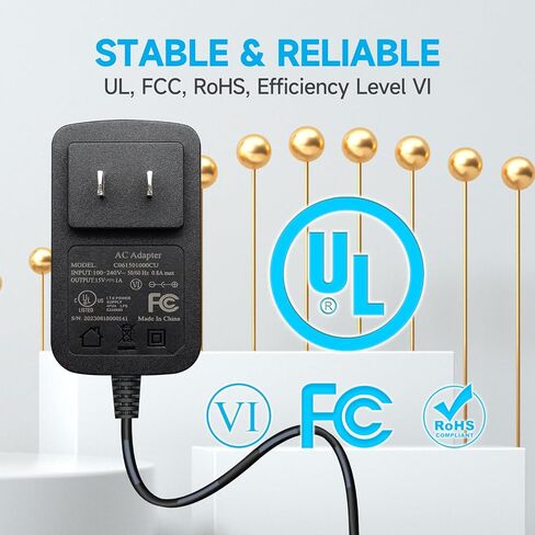 UL Listed 15V 1A Universal Power Supply Adapter with 3 Tips, AC to DC 15V 100mA~1000mA 15W Wall Charger, 5ft/1.5M Long Power Supply Cord for Litter Robot, Car Jump Starter and More DC 15V Devices in Saudi Arabia