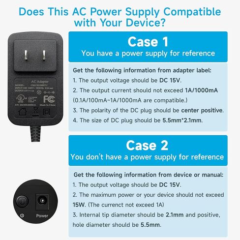 UL Listed 15V 1A Universal Power Supply Adapter with 3 Tips, AC to DC 15V 100mA~1000mA 15W Wall Charger, 5ft/1.5M Long Power Supply Cord for Litter Robot, Car Jump Starter and More DC 15V Devices in Saudi Arabia