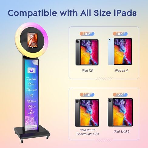 كشك صور Ipad كبير الحجم متوافق مع أي جهاز Ipad، كشك صور محمول لعيد الميلاد وحفلات الزفاف وحفلات الزفاف وحامل برمجي للتحكم في الضوء الدائري وحقيبة الطيران in Saudi Arabia