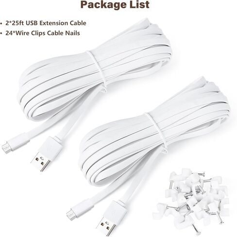 25ft Micro USB Extension Cable Compatible with eufy Security Indoor Cam E220/P24, Flat Power Cable for eufy Security Indoor Cam C120, Weatherproof Power Cord with 12 * Cable Clips in Saudi Arabia