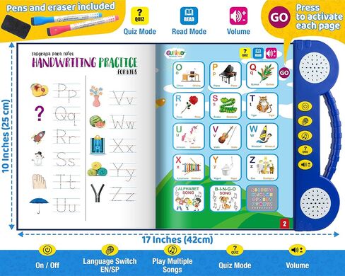 Bilingual Preschool Learning Activities with 2 Dry Erase Markers, Great Toddler Learning Activities. Reusable Spanish and English Preschool Workbook Homeschool Supplies in Kuwait