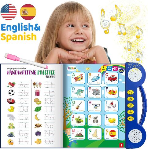 Bilingual Preschool Learning Activities with 2 Dry Erase Markers, Great Toddler Learning Activities. Reusable Spanish and English Preschool Workbook Homeschool Supplies in Kuwait