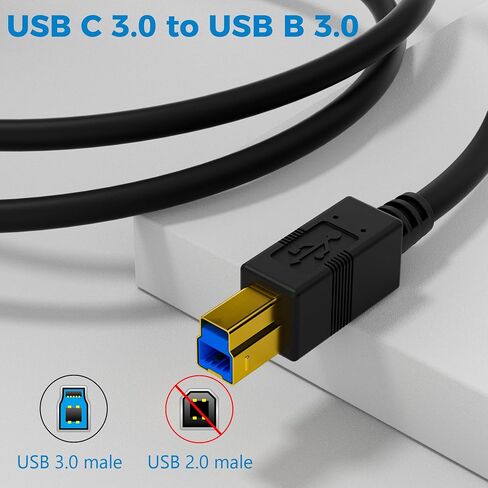 USB C to B 3.0 Cable 15 FT, USB-C-Male to USB B-Male 3.0 Cable, Gold-Plated Connectors, Black Cable, Compatible with Docking Station, External Hard Drivers, Scanner and More in Kuwait
