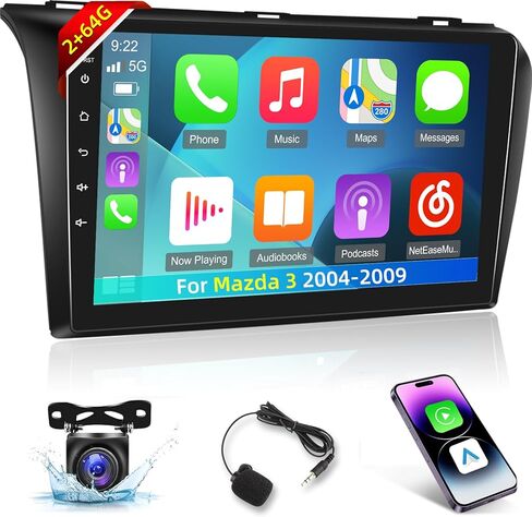 2+64G Car Radio for Mazda 3 2004-2009 - Wireless Carplay & Android Auto - 9 Inch Android 13 Stereo with WiFi/EQ/GPS + AHD Rear View Camera in Saudi Arabia