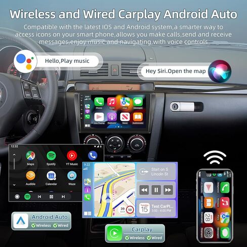 2+64G Car Radio for Mazda 3 2004-2009 - Wireless Carplay & Android Auto - 9 Inch Android 13 Stereo with WiFi/EQ/GPS + AHD Rear View Camera in Saudi Arabia