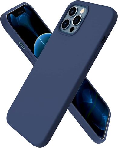ORNARTO متوافق مع حافظة iPhone 12 PRO MAX مقاس 6.7 بوصة، حافظة هاتف من السيليكون السائل النحيف 3 طبقات مغطاة بالكامل ومطاط جل ناعم مع بطانة من الألياف الدقيقة مقاس 6.7 بوصة - أزرق داكن in Kuwait