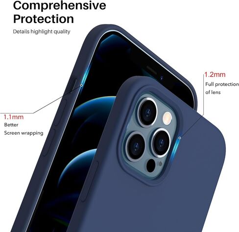 ORNARTO متوافق مع حافظة iPhone 12 PRO MAX مقاس 6.7 بوصة، حافظة هاتف من السيليكون السائل النحيف 3 طبقات مغطاة بالكامل ومطاط جل ناعم مع بطانة من الألياف الدقيقة مقاس 6.7 بوصة - أزرق داكن in Kuwait