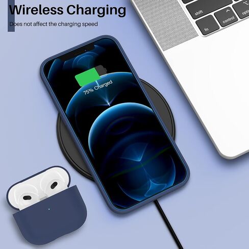 ORNARTO متوافق مع حافظة iPhone 12 PRO MAX مقاس 6.7 بوصة، حافظة هاتف من السيليكون السائل النحيف 3 طبقات مغطاة بالكامل ومطاط جل ناعم مع بطانة من الألياف الدقيقة مقاس 6.7 بوصة - أزرق داكن in Kuwait
