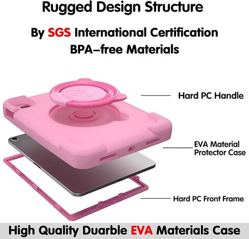 PZOZ iPad Kids Case Compatible for iPad Air 4th 2020 & Air 5th 2022 Generation 10.9 inch, EVA Shockproof Rotate Handle Folding Stand Heavy Duty Protective Cute Cover for Boys Girls (Pink) in Saudi Arabia