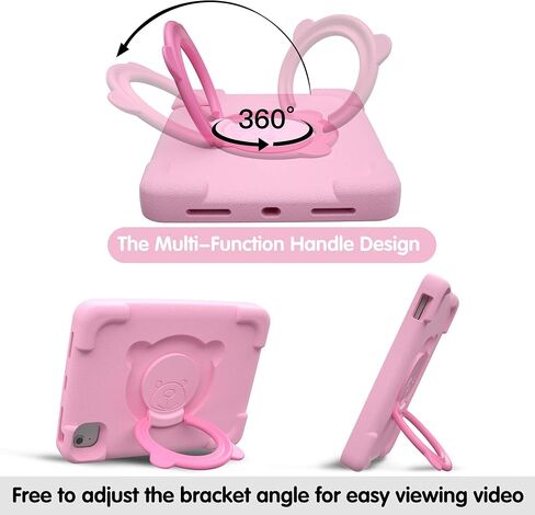 PZOZ iPad Kids Case Compatible for iPad Air 4th 2020 & Air 5th 2022 Generation 10.9 inch, EVA Shockproof Rotate Handle Folding Stand Heavy Duty Protective Cute Cover for Boys Girls (Pink) in Saudi Arabia