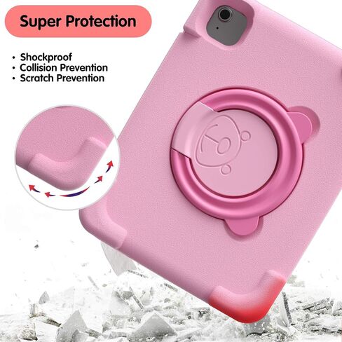 PZOZ iPad Kids Case Compatible for iPad Air 4th 2020 & Air 5th 2022 Generation 10.9 inch, EVA Shockproof Rotate Handle Folding Stand Heavy Duty Protective Cute Cover for Boys Girls (Pink) in Saudi Arabia