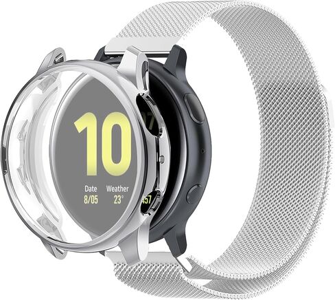 Compatible for Samsung Galaxy Active 2 40mm 44mm Watch Bands with TPU Case, Stainless Steel Mesh Loop Sports Wristband Replacement Straps Screen Protector Bumper Cover in Kuwait
