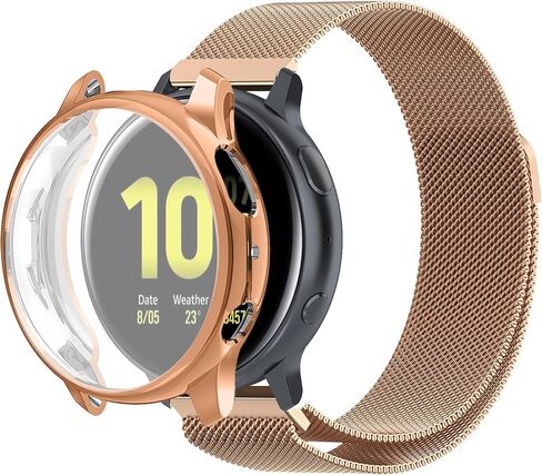 Compatible for Samsung Galaxy Active 2 40mm 44mm Watch Bands with TPU Case, Stainless Steel Mesh Loop Sports Wristband Replacement Straps Screen Protector Bumper Cover in Kuwait