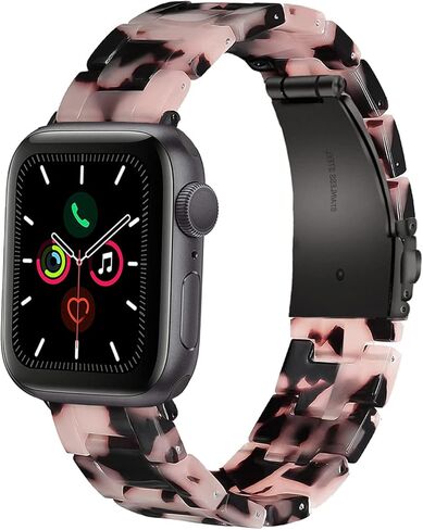 حزام Wongeto من الراتنج متوافق مع iWatch Band 38 مم 40 مم 41 مم Apple Watch SE Series 8/7/6/5/4/3/2/1 للنساء والرجال، حزام مقاوم للماء من الراتنج الخفيف (ذهبي وردي + سلحفاة 38/40/41 مم) in Kuwait