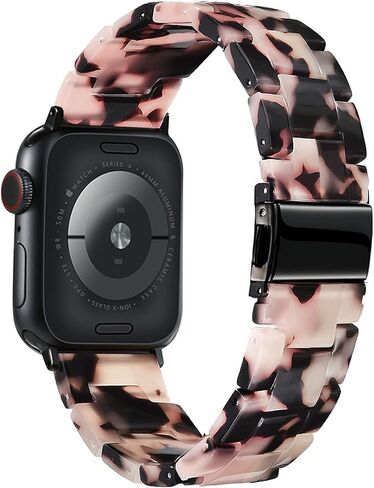 حزام Wongeto من الراتنج متوافق مع iWatch Band 38 مم 40 مم 41 مم Apple Watch SE Series 8/7/6/5/4/3/2/1 للنساء والرجال، حزام مقاوم للماء من الراتنج الخفيف (ذهبي وردي + سلحفاة 38/40/41 مم) in Kuwait