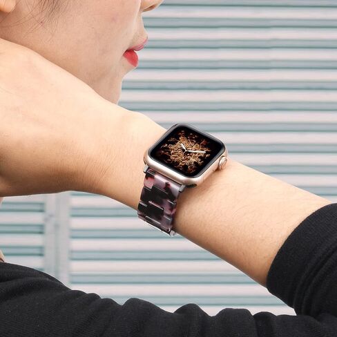 حزام Wongeto من الراتنج متوافق مع iWatch Band 38 مم 40 مم 41 مم Apple Watch SE Series 8/7/6/5/4/3/2/1 للنساء والرجال، حزام مقاوم للماء من الراتنج الخفيف (ذهبي وردي + سلحفاة 38/40/41 مم) in Kuwait