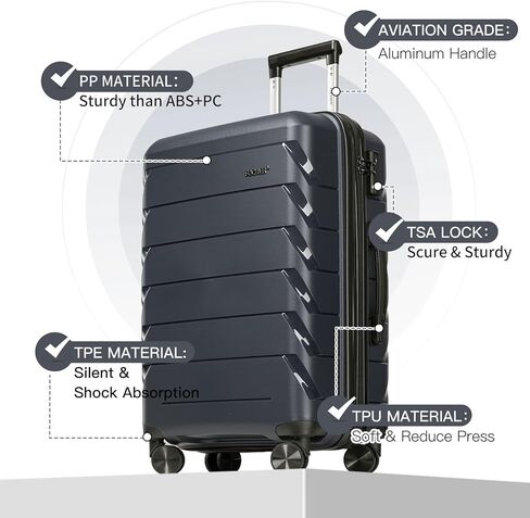 FOCHIER F مجموعات الأمتعة القابلة للتوسيع 3 قطع مع قفل TSA، مجموعة الأمتعة مجموعة حقيبة سفر من مادة PP مع عجلات دوارة للرجال والنساء، 20 بوصة/24 بوصة/28 بوصة in Kuwait