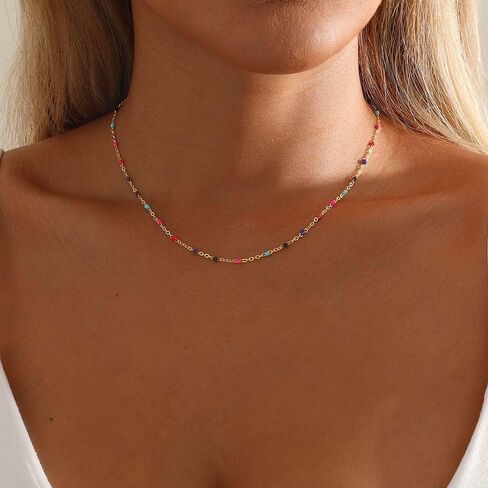 Boho Beaded Choker Necklaces for Women Trendy Gold Chain Necklace Dainty Gold Necklace Cute Rainbow Necklaces for Teen Girls in Kuwait