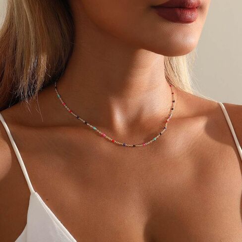 Boho Beaded Choker Necklaces for Women Trendy Gold Chain Necklace Dainty Gold Necklace Cute Rainbow Necklaces for Teen Girls in Kuwait