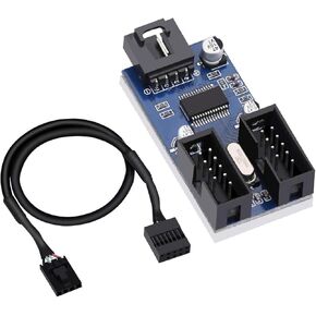 9 pin 2 in 1 Internal USB Splitter Cable, Extension Card USB 2.0 Splitter Cable Connector for Motherboard, Adapter Port Multiplier for CPU, WiFi Receiver, Fans, and RGB Light (2)