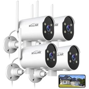 كاميرا مراقبة منزلية WOOLINK 2K خارجية، 4 كاميرات مراقبة منزلية، دوران 225 درجة، رؤية ليلية ملونة، واي فاي 2.4 جيجا هرتز، مقاومة للماء، اكتشاف الذكاء الاصطناعي in Kuwait