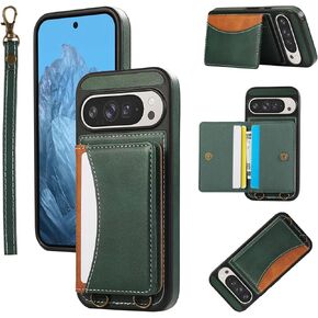 for Google Pixel 9 Pro XL Case Wallet Leather Lanyard [Card Holder][Stand Kickstand] Cover for Pixel 9 Pro XL Case 2024 (Green)