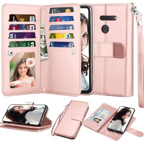 NJJEX Compatible with LG G8 ThinQ Case/LG G8/ LG G8 ThinQ Wallet Case, [9 Card Slots] PU Leather ID Credit Holder Folio Flip Cover [Detachable][Kickstand] Magnetic Phone Case & Wrist Strap [Black]