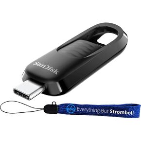 SanDisk 256GB Ultra Slider USB Type-C Single Pack Retractable USB Flash Drive for Photo and Video Storage Up to 400MB/s Read Speed (SDCZ480-256G-G46) Bundle with (1) Everything But Stromboli Lanyard