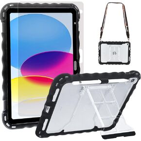 TopEsct Case for iPad 10th Generation 10.9 inch 2022, Built in Screen Protector & Pencil Holder, Shockproof Kids Case Cover for iPad 10 Gen Comes with Adjustable Shoulder Strap(Rainbow)