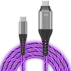 USB C to USB C Cable 6ft, 3A Light up USB C Charger Cable, Led Type C Charger Fast Charging Compatible with iPhone 15/15 pro, MacBook, iPad, Samsung Galaxy S23 (Purple)