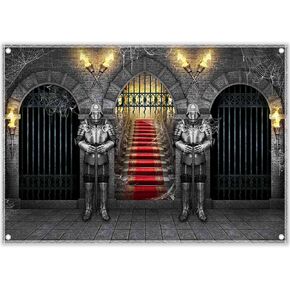 7x5ft Fabric Medieval Knight Photography Backdrop Castle Entrance Arches Torches Dungeon Background Halloween Night Party Decorations Photo Banner