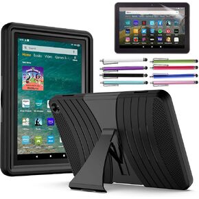EpicGadget Case for Amazon Fire HD 8 / Fire HD 8 Plus (12th Generation, 2022 Released) - Heavy Duty Hybrid Case Cover with Kickstand + 1 Screen Protector and 1 Stylus (Blue/Green)