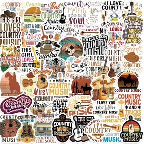 Country Music Stickers for Kids Teens Adults 50Pcs Love Music Stickers for Girls Singers Music Lover Vinyl Waterproof Stickers for Water Bottle Guitar Laptop Skateboard(Country Music)