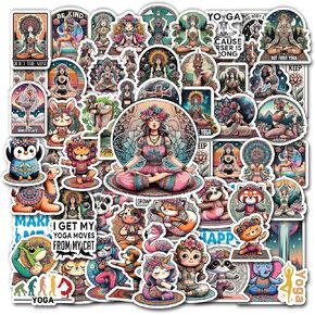 Pack 50 PCS Yoga Stickers Print Waterproof Meditation Workout Vinyl Decals Items for Adults Teens Women Girls Labels Decor Car Phone Case Water Bottles Fitness Helmet Laptop