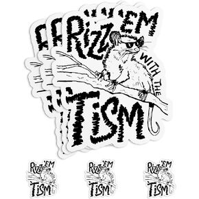 (3Pcs) Rizz'em with The Tism Sticker Funny Possum Opossum Neurodivergent Autism 3" Waterproof Die-Cut Vinyl Sticker for Laptop, Tumbler, Water Bottle, Kindle, Hard Hat Decal Gifts 3 Inches