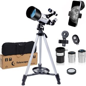 Telescope, 70mm Aperture 400mm Telescopes for Adults Astronomy Beginners, Fully Multi-Coated Travel Refractor Telescopes with Phone Adapter, Wireless Control, Sun Filter Astronomy Gift (White)